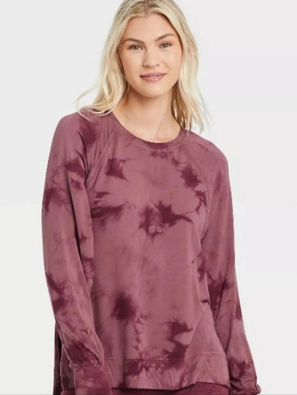Joy Lab Tie Dye Long Sleeve Sweater Shirt Red Pink Womens Stretchy Modal